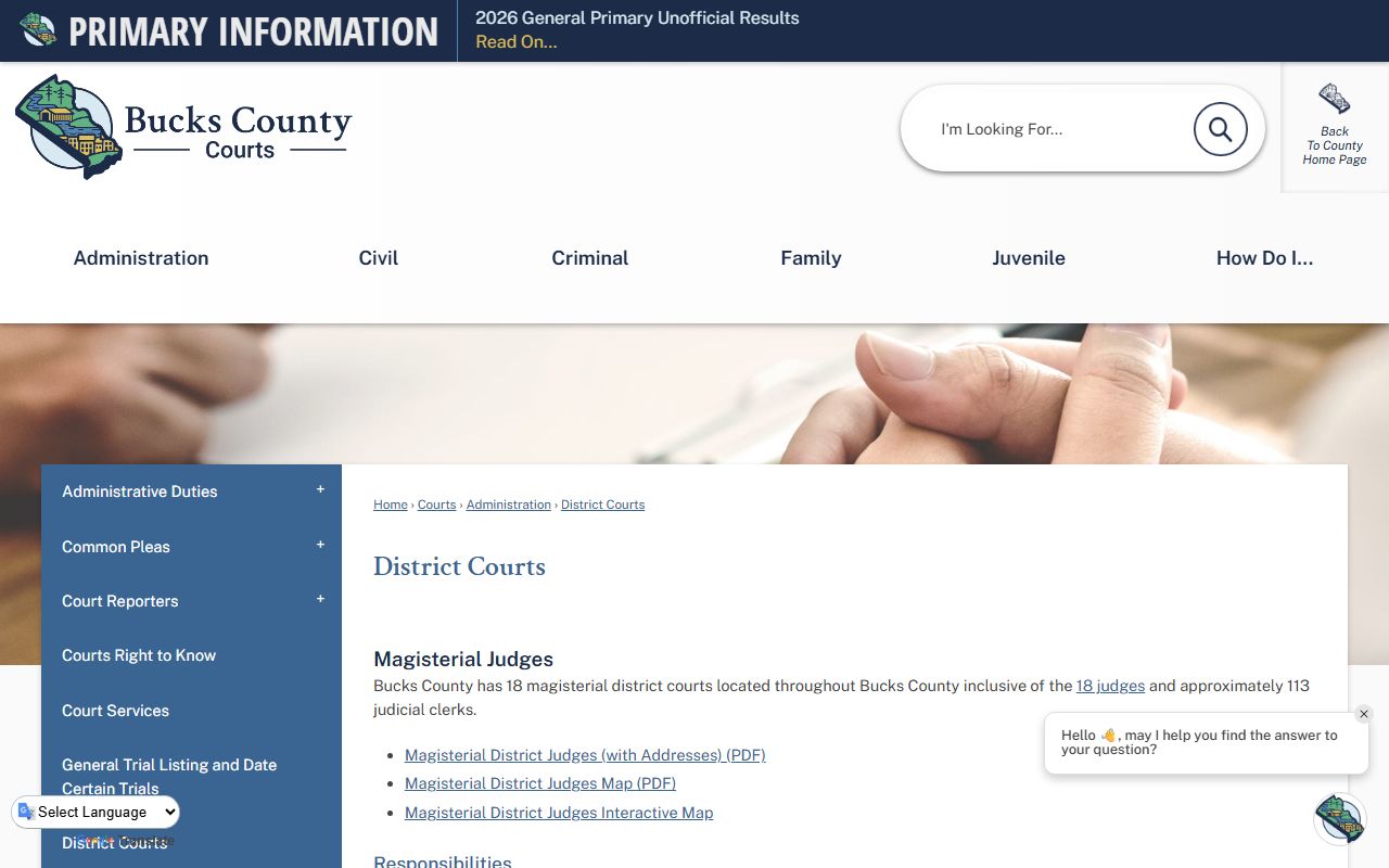 Bucks County Magisterial District Courts overview for court records search