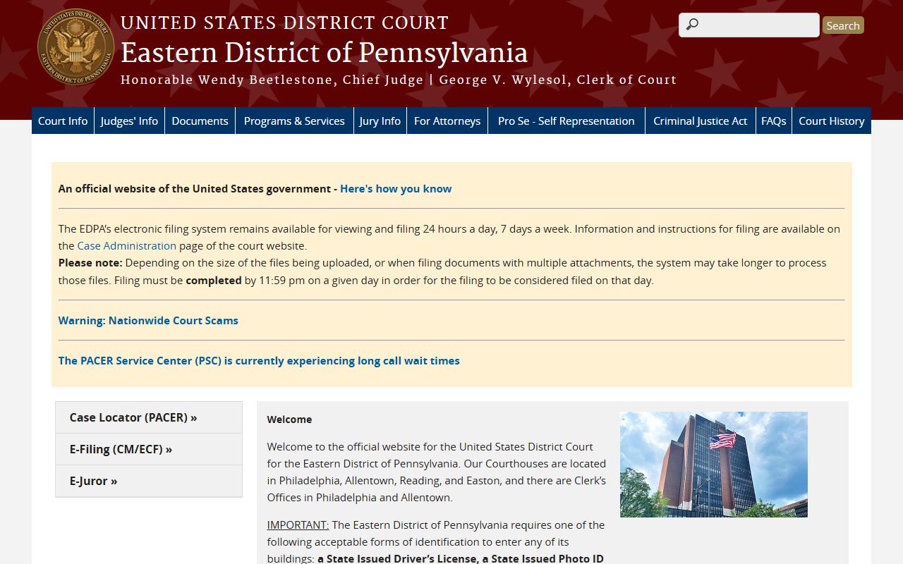 U.S. District Court for the Eastern District of Pennsylvania for Bucks County federal court records