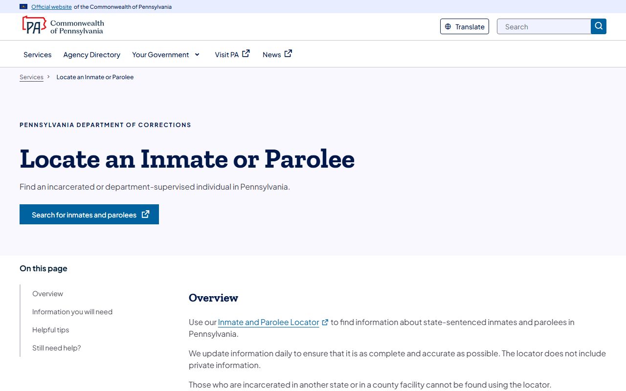 Pennsylvania DOC inmate locator compared with the Bucks County jail inmate search