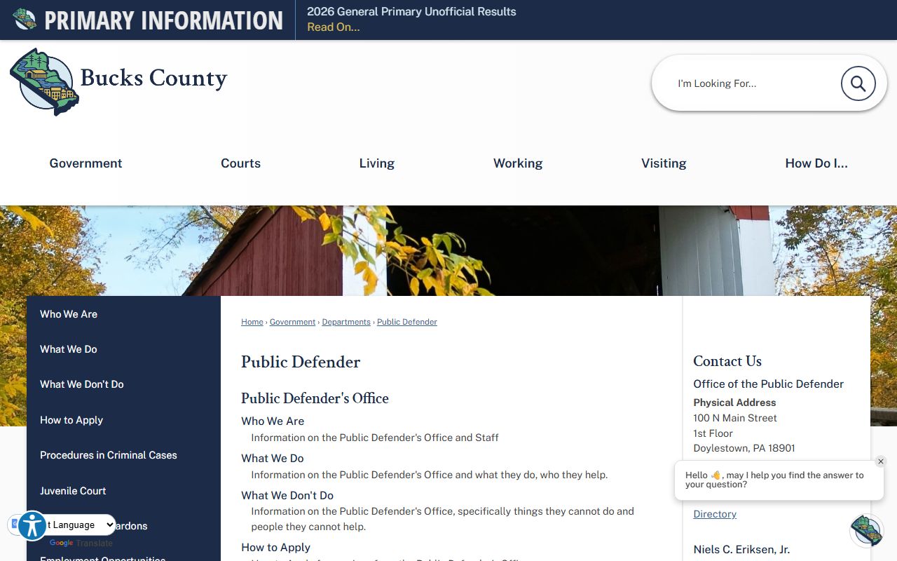 Bucks County Public Defender office for criminal records and expungement help