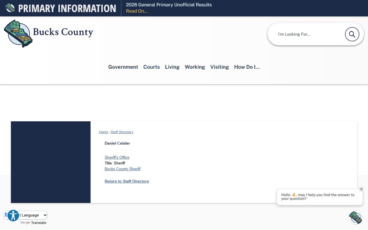 Bucks County Sheriff Daniel Ceisler and warrant service staff directory