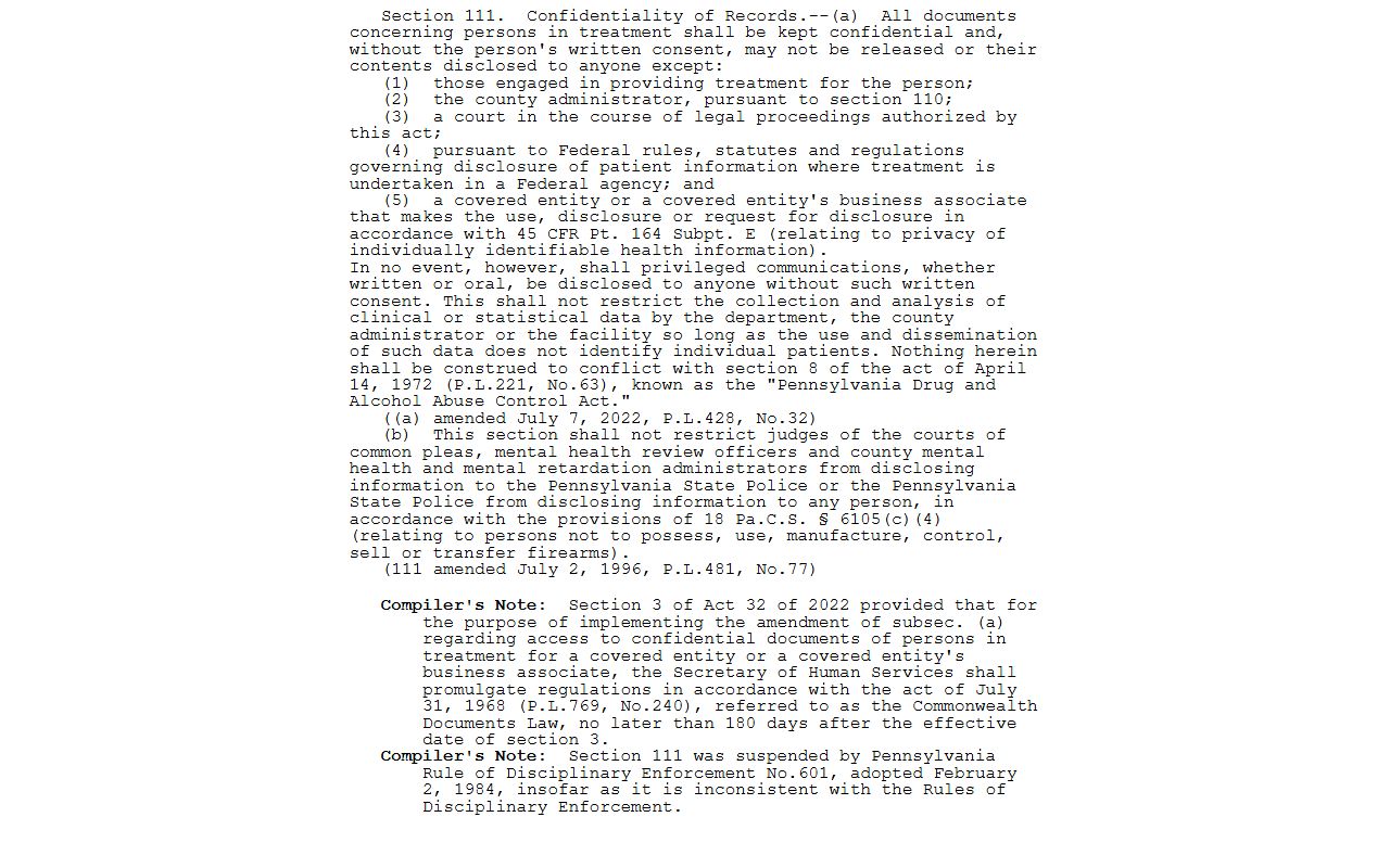 Pennsylvania Mental Health Procedures Act confidentiality for Bucks County records