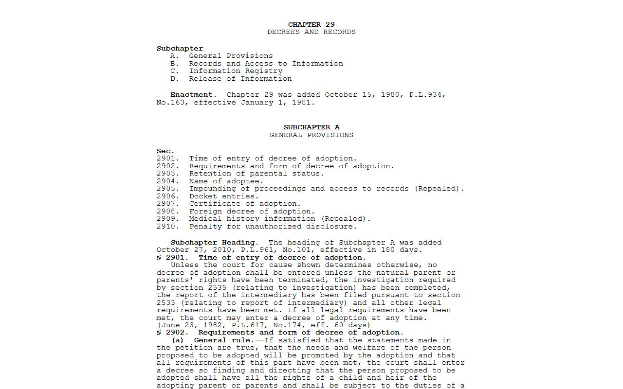 Pennsylvania adoption records access provisions for Bucks County