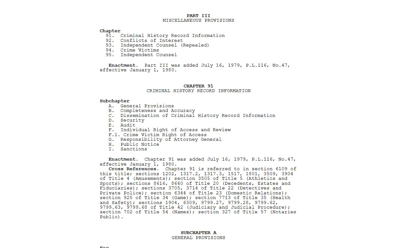 Pennsylvania Criminal History Record Information Act governing Bucks County arrest records